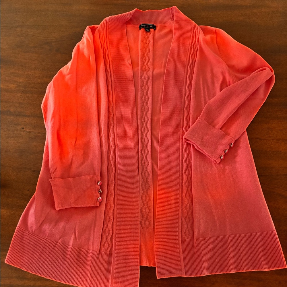 Coral Open Front Cardigan with Button Cuffs